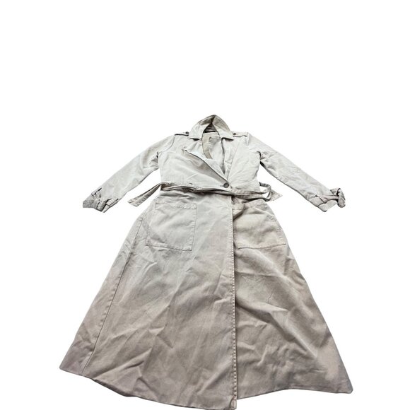 Lucky Brand Womens Small Tan Beige Trench Coat 7W31340 Belted Cottage Core BOHO - Picture 1 of 12